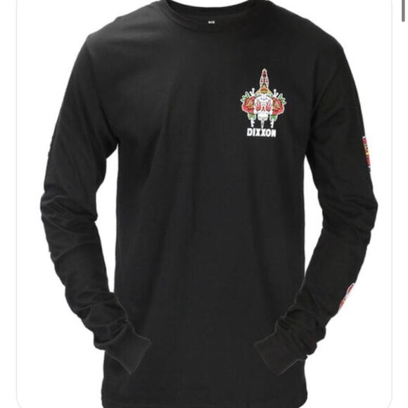 Dixxon mens graphic long sleeve ‘death or glory’ tee skull roses flash art - Picture 2 of 7